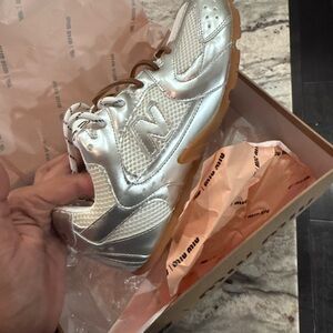 Silver Fashion Sneakers "miu miu NB" with Gum Sole